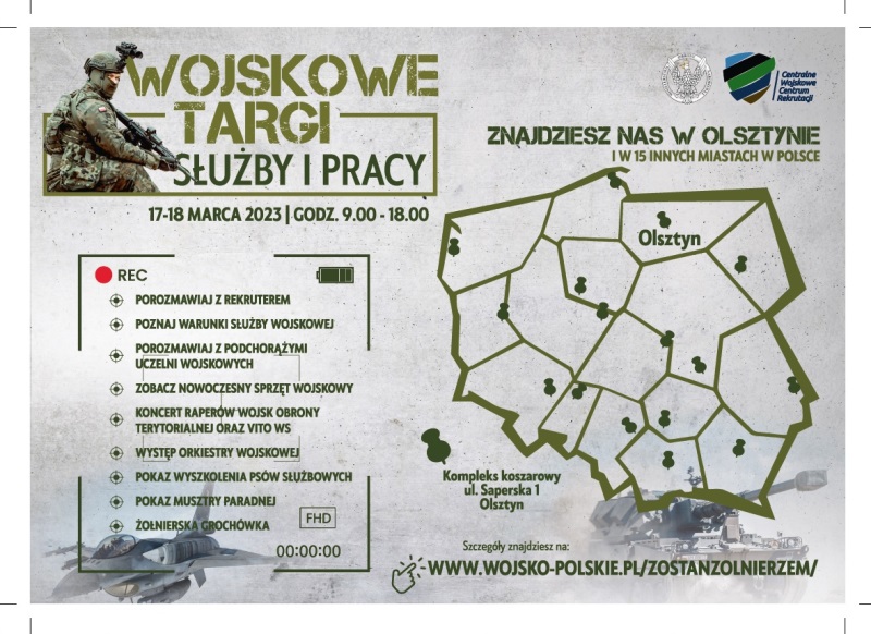 Plakat informacyjny wojskowych targów służby i pracy w Olsztynie