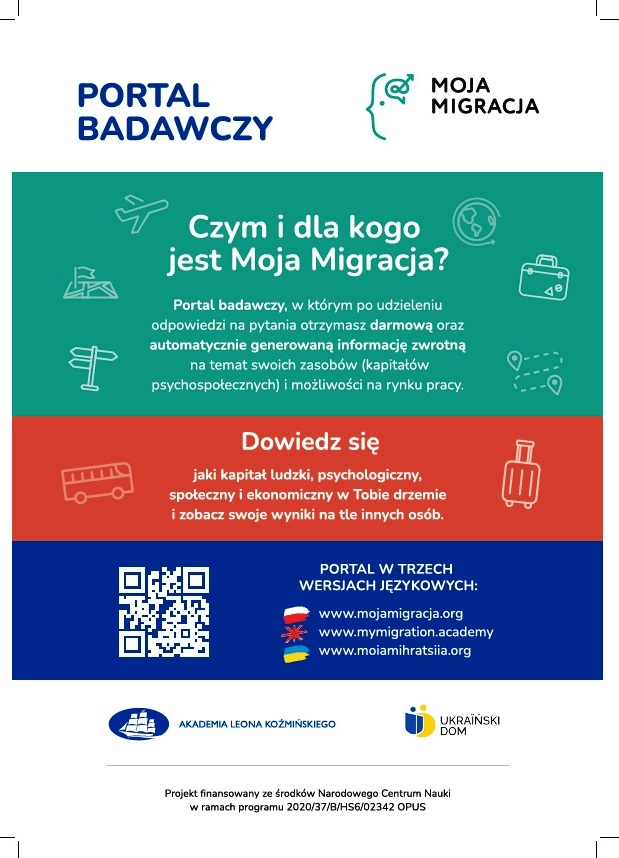 Plakat promujący serwis Moja Migracja w języku polskim
