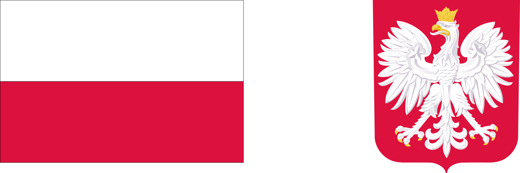 flaga Polski w barwach biało - czerwonych oraz godło RP w kolorze