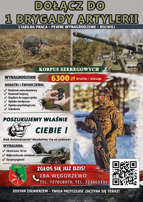 Plakat akcji Dołącz do 1 Brygady Artylerii
